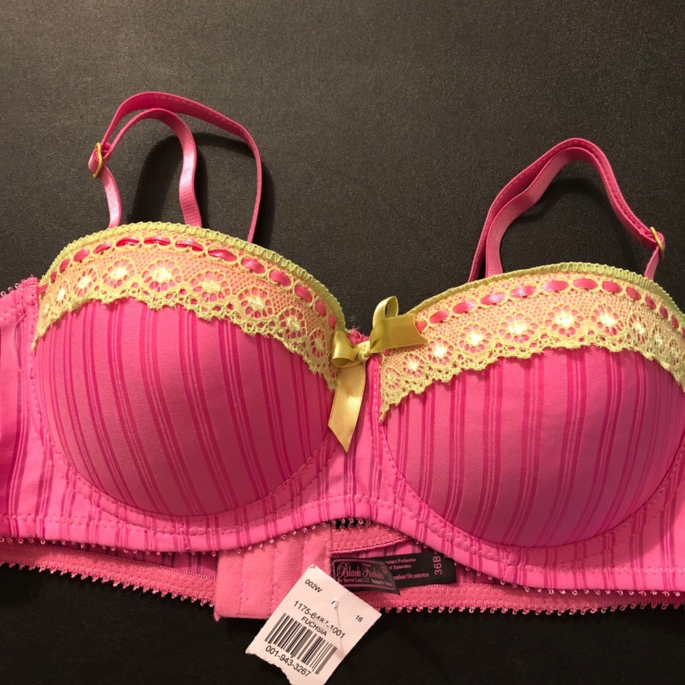Pink Bra with Lime Green Lace